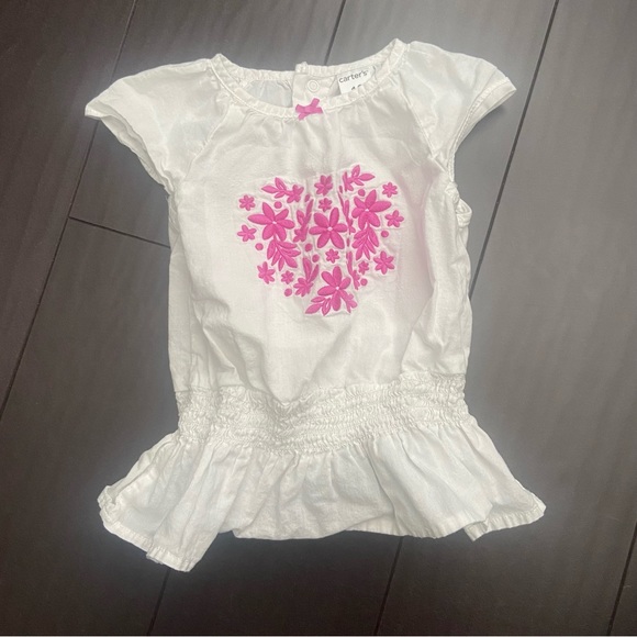 Carter’s pink & white floral heart peasant shirt size 18M - Picture 1 of 3